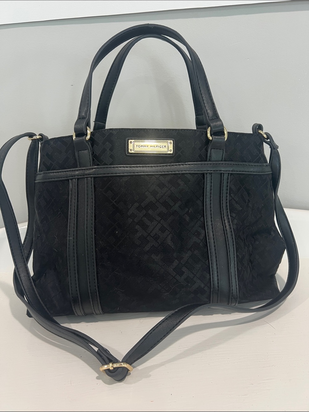 NWOT Tommy Hilfiger Black Logo-Print Shoulder Satchel